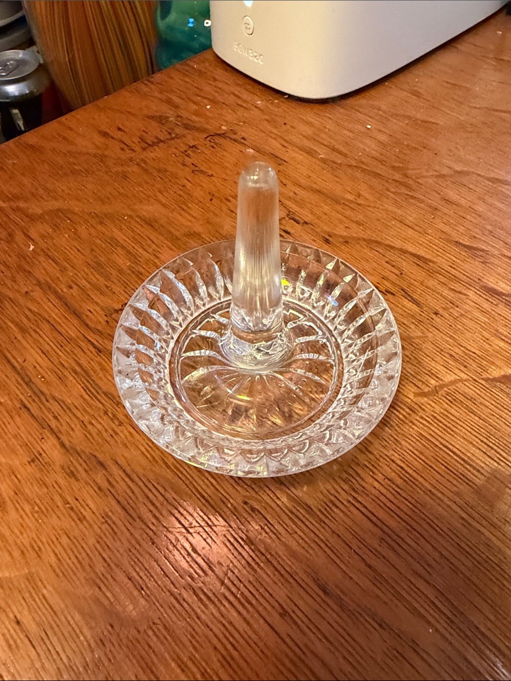 Clear Glass Ring Holder Jewelry Stand - Elegant Faceted Dish